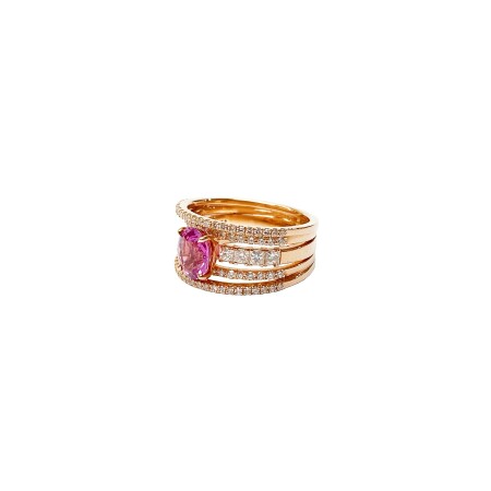 Bague Isabelle Barrier en or rose, diamants naturels et saphir rose, taille 52